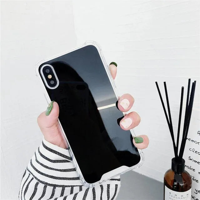 Mirror Phone Case for iPhone showing TPU material and built-in mirror surface