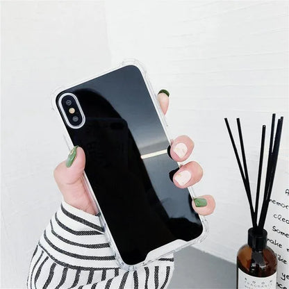 Mirror Phone Case for iPhone showing TPU material and built-in mirror surface