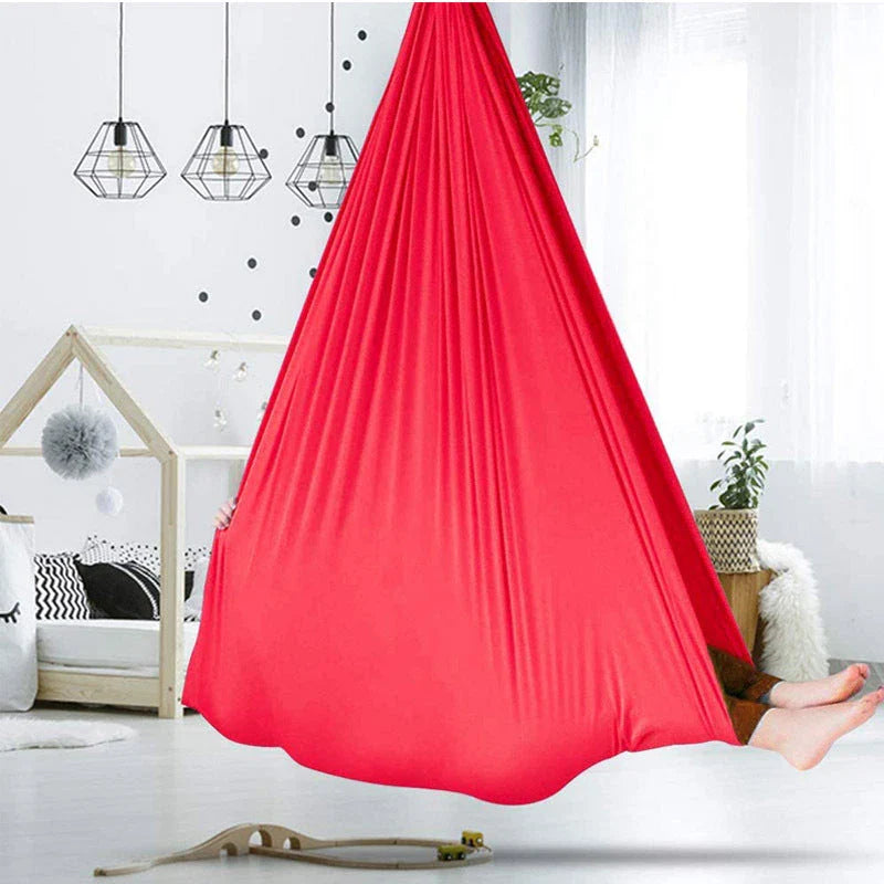Kids' cotton hammock swing in various colors, designed for relaxation and sensory therapy