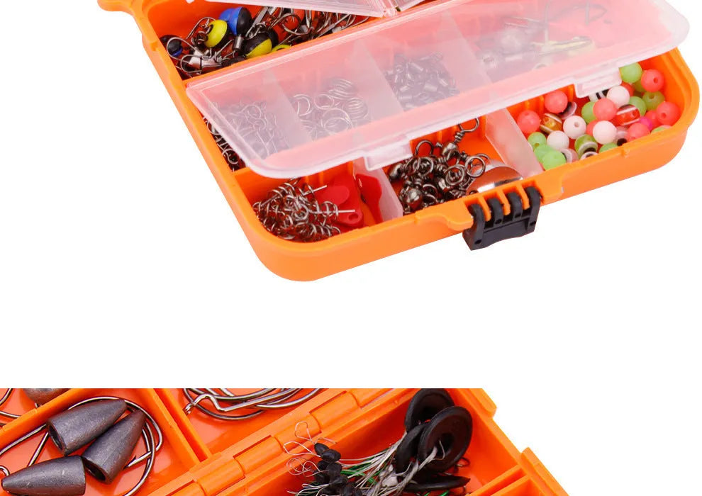 Weihe 257-piece fishing lure and hook accessories kit in an orange ABS plastic tackle box