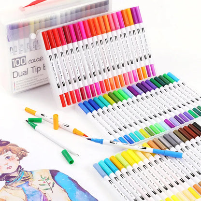 Ink water colour pen set with multiple colour options and durable shell for artistic use