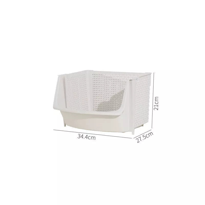 Multi-layer vegetable basket rack in light blue and light gray for efficient kitchen storage