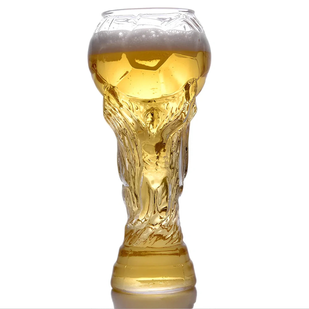 Hercules football trophy shaped beer glass with 450ml capacity and 19cm height measurements