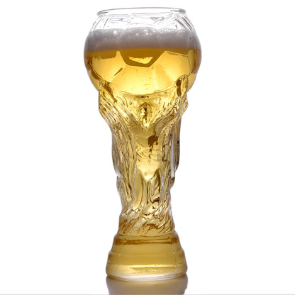 Hercules football trophy shaped beer glass with 450ml capacity and 19cm height measurements