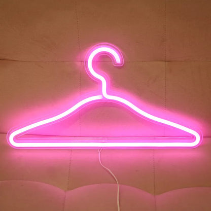 USB powered LED neon light clothes hanger with waterproof design in white, pink, and warm light options