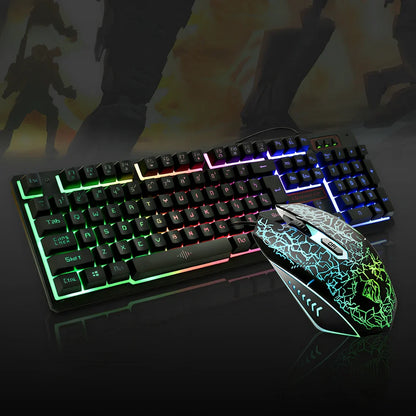 K13 black wired gaming keyboard and mouse set with USB cables and optical sensor