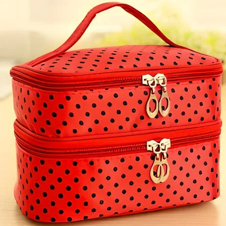 Double-layer cosmetic bag with multicoloured wavelet dots measuring 20.5cm long