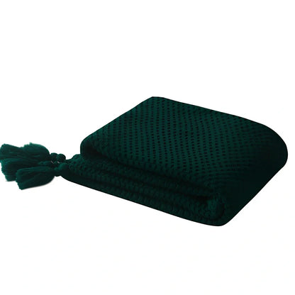 Dark gray fringed acrylic knitting blanket 130cm x 170cm with plain weave and moisture-wicking fibres