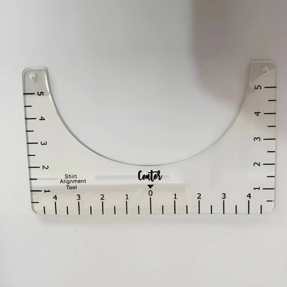 Transparent acrylic sewing patch ruler measuring 10x6 inches for T-shirt alignment