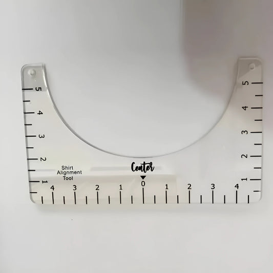 Transparent acrylic sewing patch ruler measuring 10x6 inches for T-shirt alignment