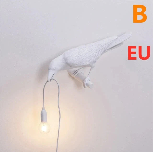 Elegant Resin Bird Wall Lamp illuminating a cozy room with its unique design