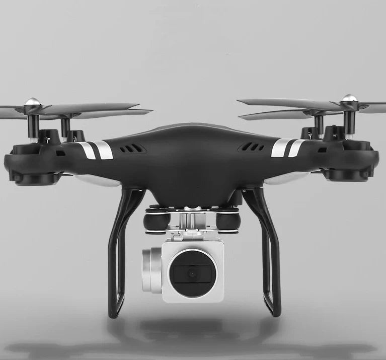 X52 UAV drone with protective frame in black colour, showing camera and bright night light