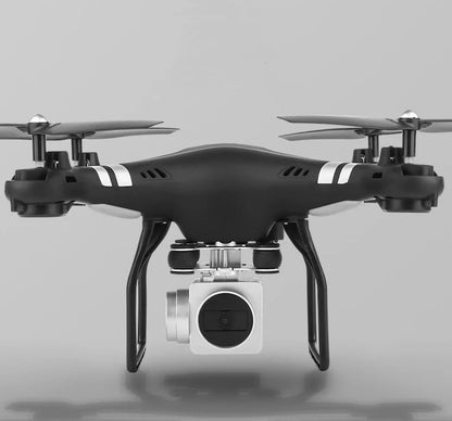 X52 UAV drone with protective frame in black colour, showing camera and bright night light