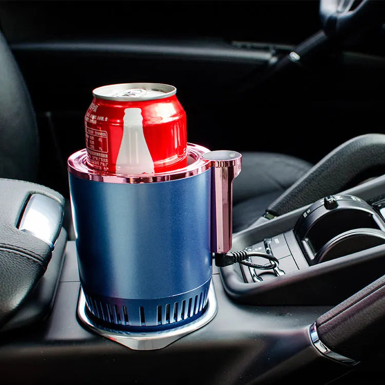 Black smart car cup holder with digital temperature display for heating and cooling drinks