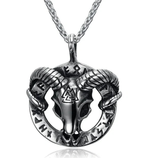 Stainless steel Norse rune necklaces with various Viking symbols and designs
