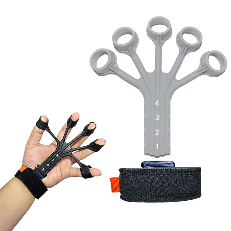 Silicone finger flexion and extension trainer abdominal tensor rehabilitation equipment for adults with adjustable belt, available in black, grey or grey-black set options for hand therapy and fitness training