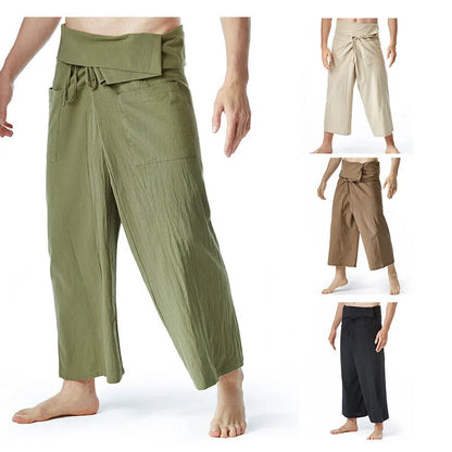 Loose harem yoga pants in solid colour with drawstring waist and straight leg, free size, linen listed