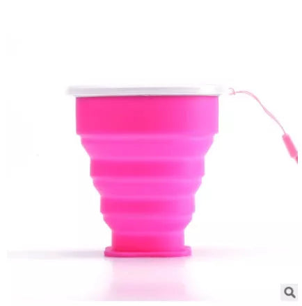 Collapsible water cup with stainless steel ring and lanyard in multiple colors