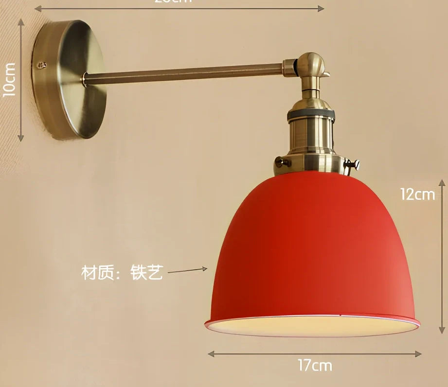 Bedroom light with adjustable iron shade in multiple colour options