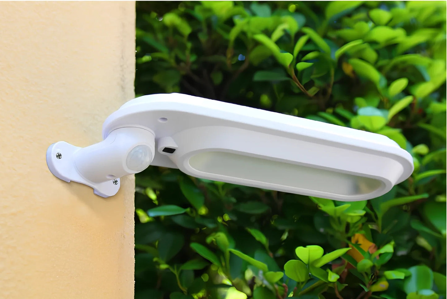 Solar wall light with black shell mounted on brick wall providing warm outdoor illumination