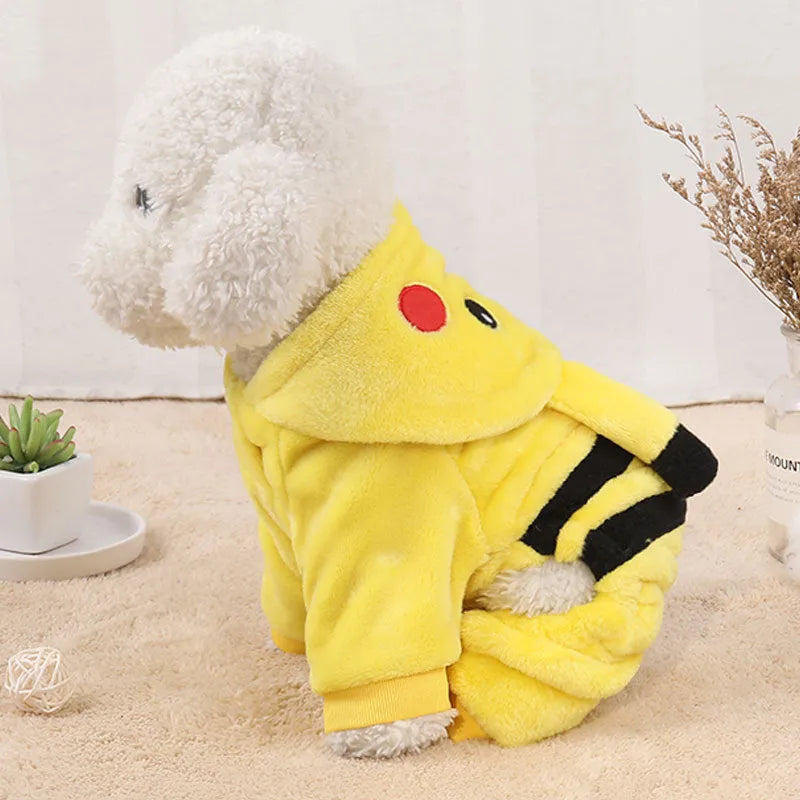 Grey fleece coat with hood on a cat, showing full-body design for small pets.