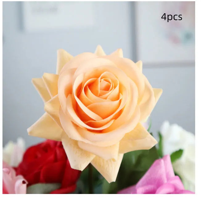 Artificial silk touch rose with fabric petals, approximately 42cm long, in a selection of colours