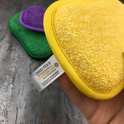 Kitchen cleaning towel with integrated sponge block and scouring pad surface measuring 30x40cm
