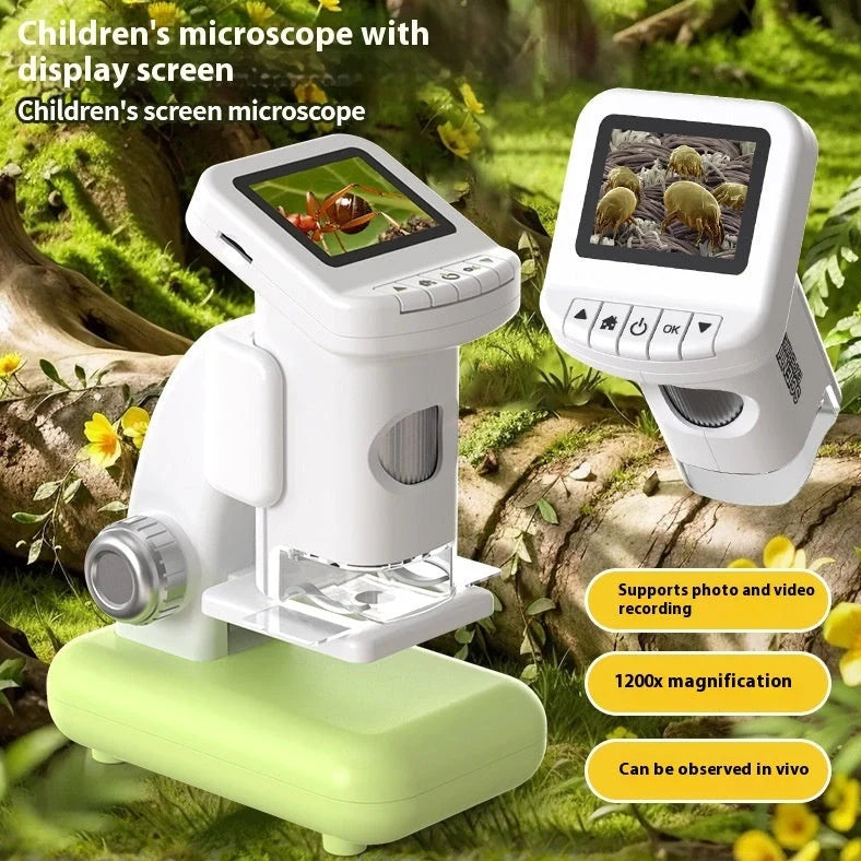 Smart digital microscope with electronic belt display and 13 educational accessories including dissecting tools and specimen materials