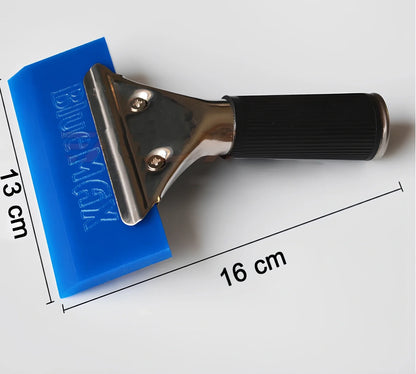 Stainless steel handled car water scraper with blue 13x16cm rubber blade for vehicle detailing