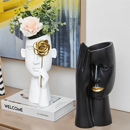 Creative art vase with body shape design in black and white colours, modern resin home decoration