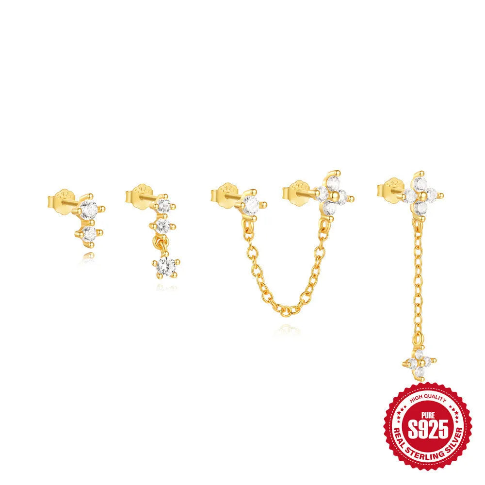 Geometric clover petal sterling silver earrings for women with a gold electroplated finish.