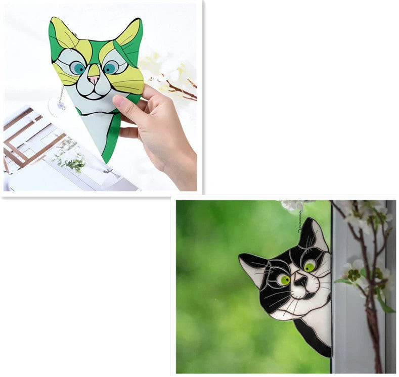 Colorful PVC cat window sticker with double-sided design for home and car decoration