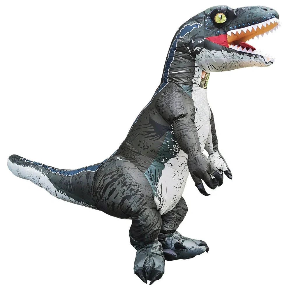 Jurassic World inflatable T-Rex costume standing 2.2m tall with battery fan and complete accessory set