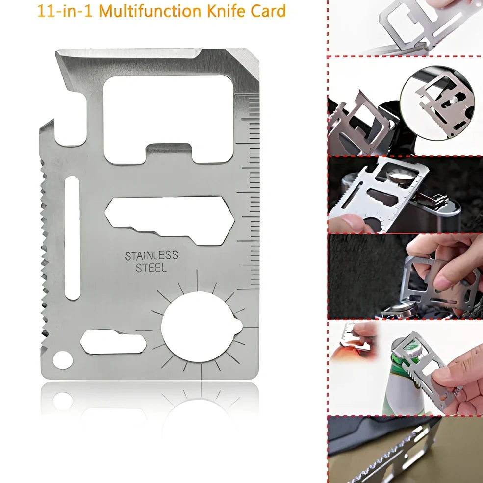 Outdoor survival tool set with compass, whistle, rope, and fishing gear in 168×105×48mm black box