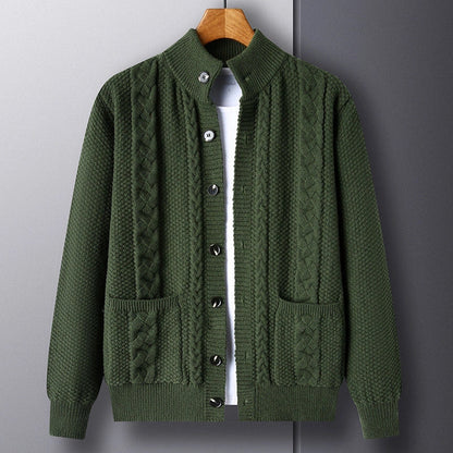 Stylish men's jacquard cardigan with pockets for a modern look