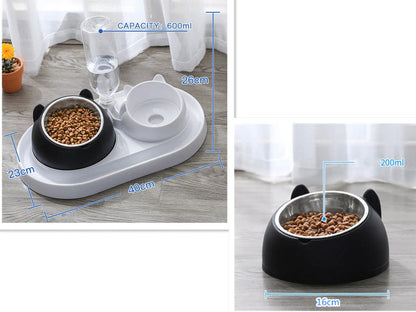 Stainless steel pet bowl with 15° tilt for cervical spine health, available in multiple colors