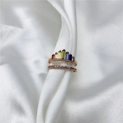 Stylish Rainbow Micro Diamond Ring with geometric design and vibrant colors