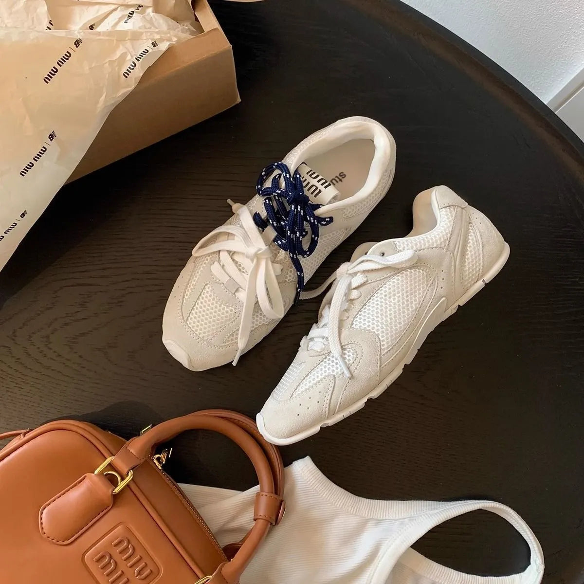 Women's retro German training casual shoes in Milky White colour with round toe and lace-up closure
