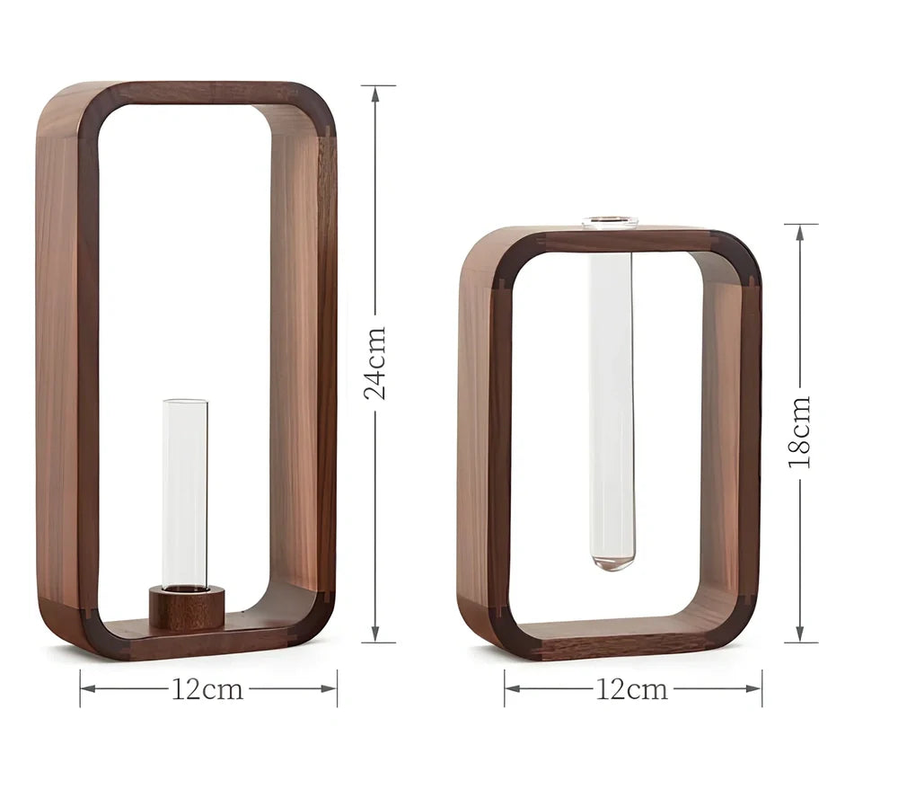 Chinese style wooden tabletop vase with natural grain and 25cm height