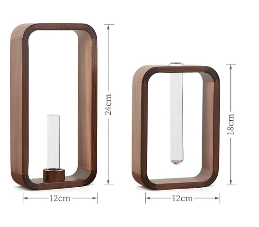 Chinese style wooden tabletop vase with natural grain and 25cm height