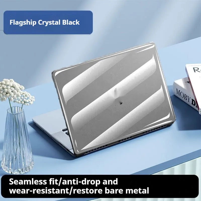 Transparent MacBook protective shell for Air and Pro models with port cutouts