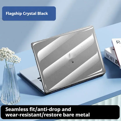 Transparent MacBook protective shell for Air and Pro models with port cutouts