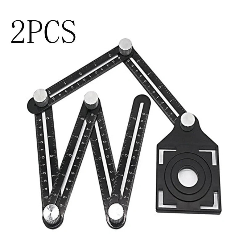 Aluminium six-fold ruler extended to 31cm with ceramic tile hole locator component visible