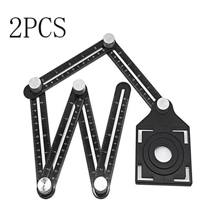 Aluminium six-fold ruler extended to 31cm with ceramic tile hole locator component visible