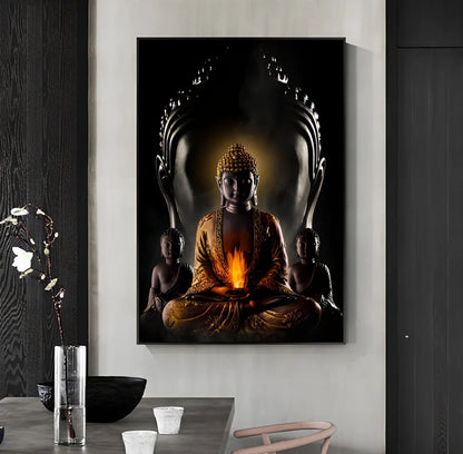 Modern Buddha canvas wall art in chemical fabric with detailed printing, available in 10 sizes from 20x30cm
