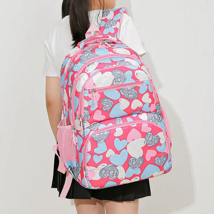 Student schoolbag with air pillow belt in blue, grey, pink, or rose red, made from Oxford cloth for burden reduction.