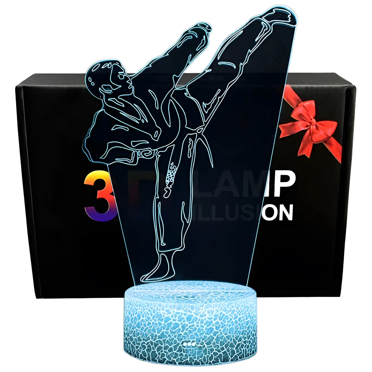 Sports 3D night light with acrylic shade, touch switch, LED light source, and 7 colour options in Black, Crack, or White.