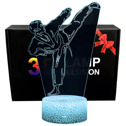 Sports 3D night light with acrylic shade, touch switch, LED light source, and 7 colour options in Black, Crack, or White.