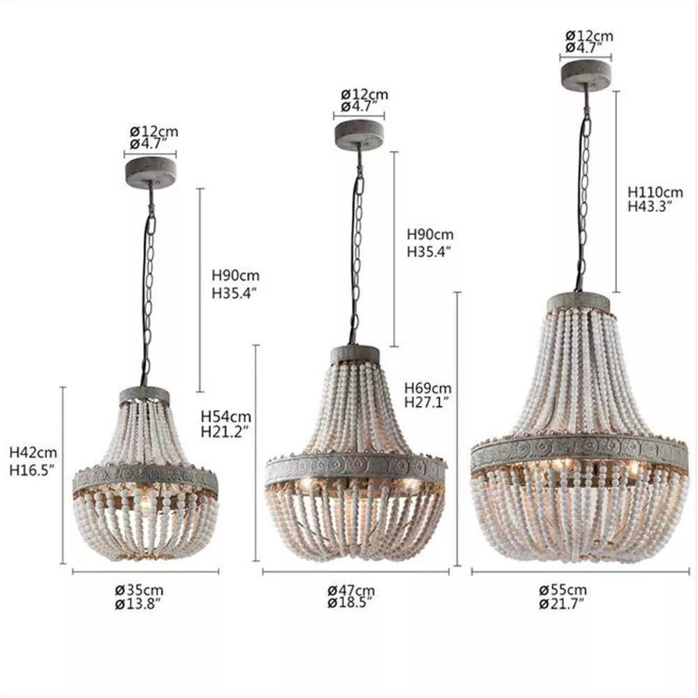 Retro American style distressed wooden bead chandelier for living room or study lighting