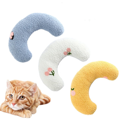 White U-shaped pet pillow measuring 27cm with raised rim supporting small cat's neck and back